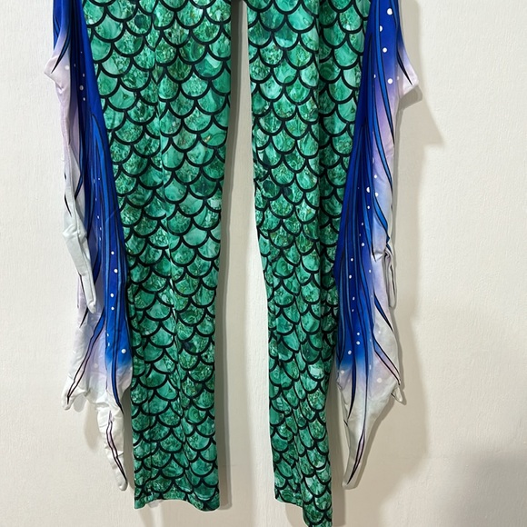 MERMAID YOGA PRINT LEGGINGS GREEN BLUE WOMENS SIZE 4 - Picture 5 of 8